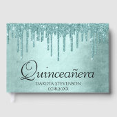 Dripping Mint Glitter | Aqua Blauwgroen Glam Quinc Gastenboek (Voorkant)