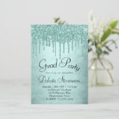 Dripping Mint Glitter | Aqua Blauwgroen Ice Afstud Kaart (Staand voorkant)