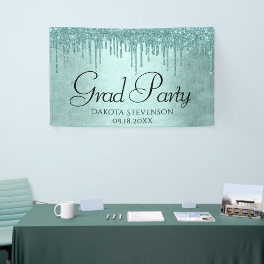Dripping Mint Glitter | Aqua Blauwgroen Ice Afstud Spandoek (Beurs)