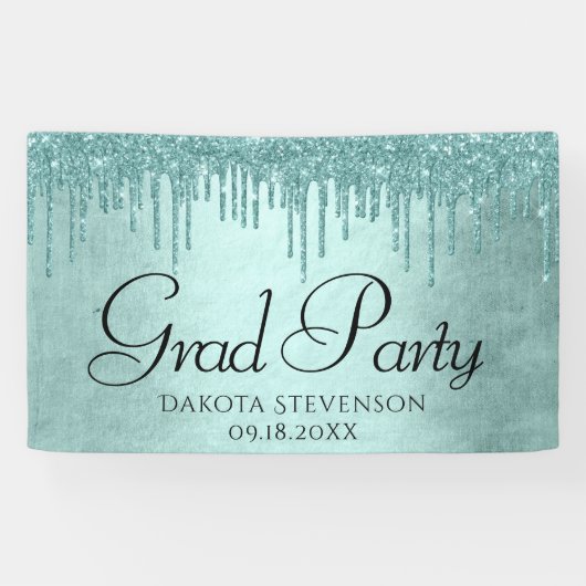 Dripping Mint Glitter | Aqua Blauwgroen Ice Afstud Spandoek (Horizontaal)
