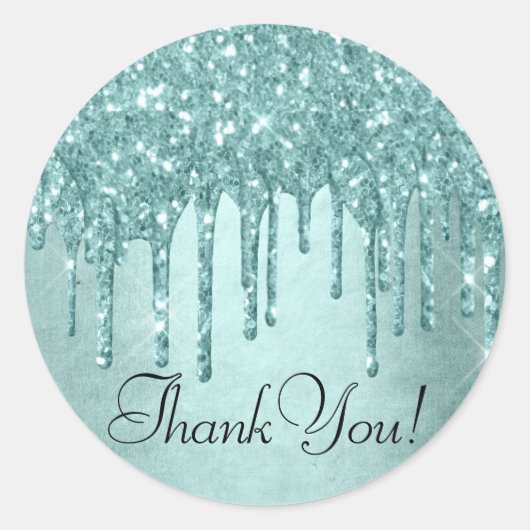 Dripping Mint Glitter | Aqua Blauwgroen Pour Bedan Ronde Sticker (Voorkant)