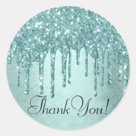 Dripping Mint Glitter | Aqua Blauwgroen Pour Bedan Ronde Sticker