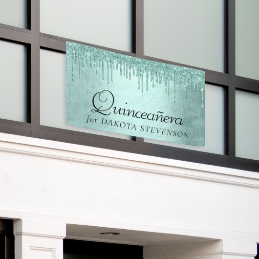 Dripping Mint Glitter | Aqua Blauwgroen Pour Quinc Spandoek (Buitenkant Gebouw)