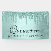 Dripping Mint Glitter | Aqua Blauwgroen Pour Quinc Spandoek (Horizontaal)