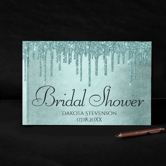 Dripping Mint Glitter | Aqua Blauwgroen smeltdouch Gastenboek