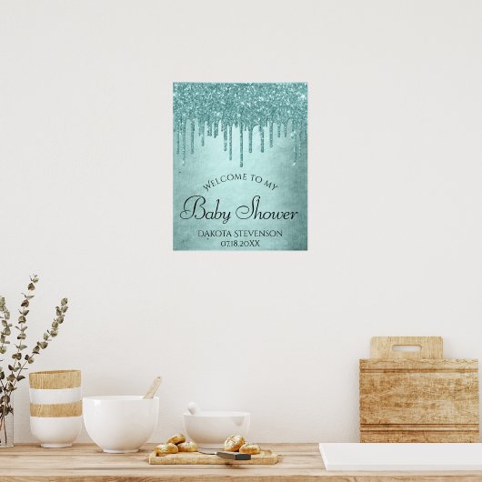 Dripping Mint Glitter | Aqua Blauwgroen smeltdouch Poster (Keuken)