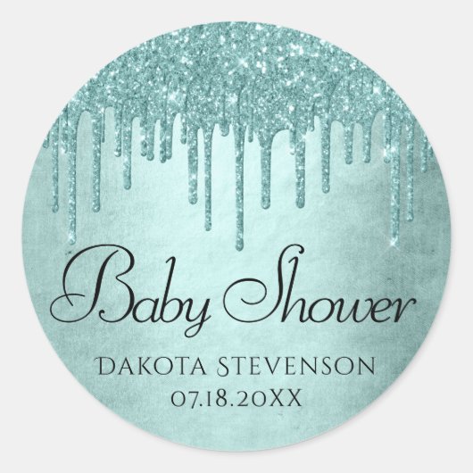 Dripping Mint Glitter | Aqua Blauwgroen smeltdouch Ronde Sticker (Voorkant)