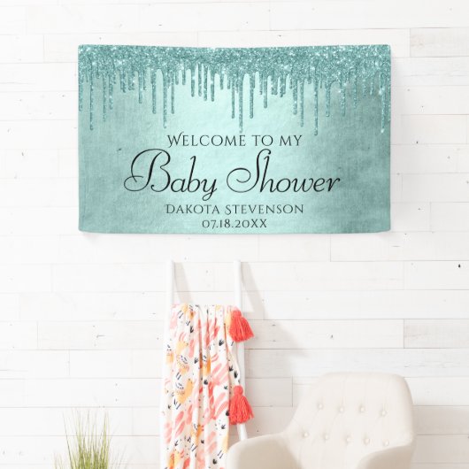 Dripping Mint Glitter | Aqua Blauwgroen smeltdouch Spandoek (Insitu)