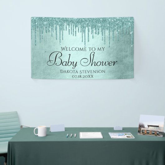 Dripping Mint Glitter | Aqua Blauwgroen smeltdouch Spandoek (Beurs)