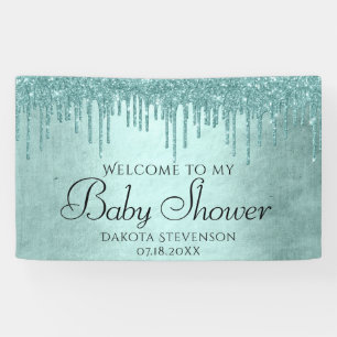 Dripping Mint Glitter Aqua Blauwgroen smeltdouch Spandoek