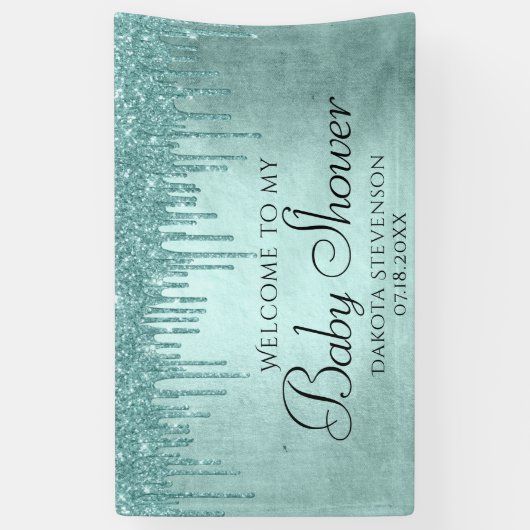 Dripping Mint Glitter | Aqua Blauwgroen smeltdouch Spandoek (Verticaal)