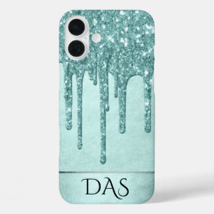 Dripping Mint Glitter   Aqua Blauwgroen Smelten Mo iPhone 16 Plus Hoesje