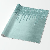 Dripping Mint Glitter | Aqua Blauwgroen smelten Po Cadeaupapier (Uitgerold)