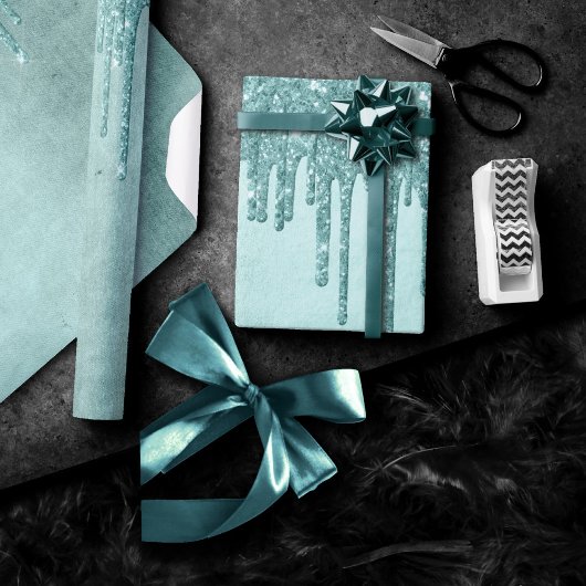 Dripping Mint Glitter | Aqua Blauwgroen smelten Po Cadeaupapier