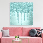 Dripping Mint Glitter | Aqua Blauwgroen smelten Po Canvas Afdruk (Insitu (Woonkamer))