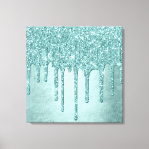 Dripping Mint Glitter   Aqua Blauwgroen smelten Po Canvas Afdruk