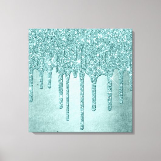 Dripping Mint Glitter | Aqua Blauwgroen smelten Po Canvas Afdruk (Voorkant)