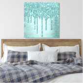 Dripping Mint Glitter | Aqua Blauwgroen smelten Po Canvas Afdruk (Insitu (Slaapkamer))