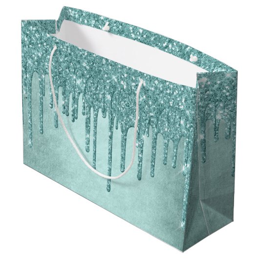 Dripping Mint Glitter | Aqua Blauwgroen smelten Po Groot Cadeauzakje (Achterkant Gekanteld)