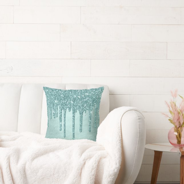 Dripping Mint Glitter | Aqua Blauwgroen smelten Po Kussen (Bank)