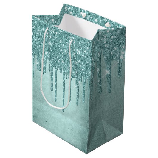 Dripping Mint Glitter | Aqua Blauwgroen smelten Po Medium Cadeauzakje (Voorkant Gekanteld)