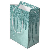 Dripping Mint Glitter | Aqua Blauwgroen smelten Po Medium Cadeauzakje (Achterkant Gekanteld)