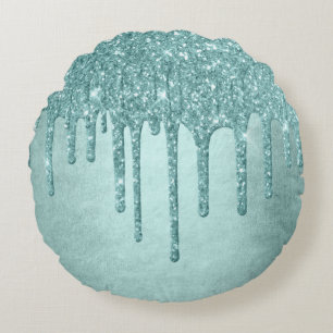 Dripping Mint Glitter   Aqua Blauwgroen smelten Po Rond Kussen