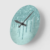 Dripping Mint Glitter | Aqua Blauwgroen smelten Po Ronde Klok (Hoek)