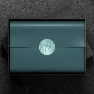 Dripping Mint Glitter   Aqua Blauwgroen smelten Po Ronde Sticker