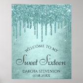 Dripping Mint Glitter | Aqua Blauwgroen Sweet Sixt Poster (Voorkant)