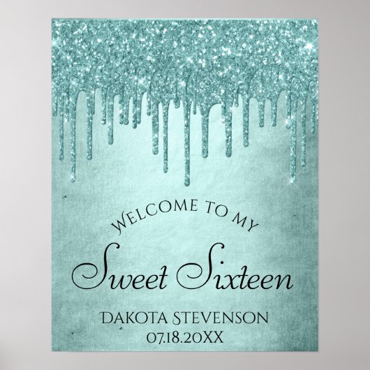 Dripping Mint Glitter | Aqua Blauwgroen Sweet Sixt Poster (Voorkant)