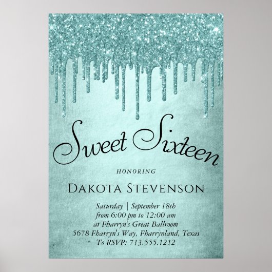 Dripping Mint Glitter | Aqua Blauwgroen Sweet Sixt Poster (Voorkant)