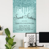 Dripping Mint Glitter | Aqua Blauwgroen Sweet Sixt Poster (Thuiskantoor)