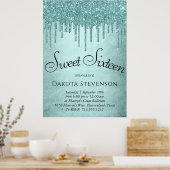 Dripping Mint Glitter | Aqua Blauwgroen Sweet Sixt Poster (Keuken)