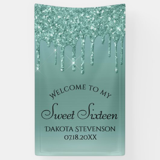 Dripping Mint Glitter | Aqua Blauwgroen Sweet Sixt Spandoek (Verticaal)