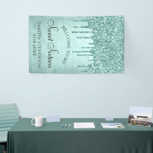 Dripping Mint Glitter | Aqua Blauwgroen Sweet Sixt Spandoek (Beurs)
