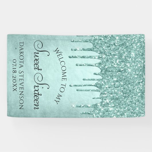 Dripping Mint Glitter | Aqua Blauwgroen Sweet Sixt Spandoek (Horizontaal)