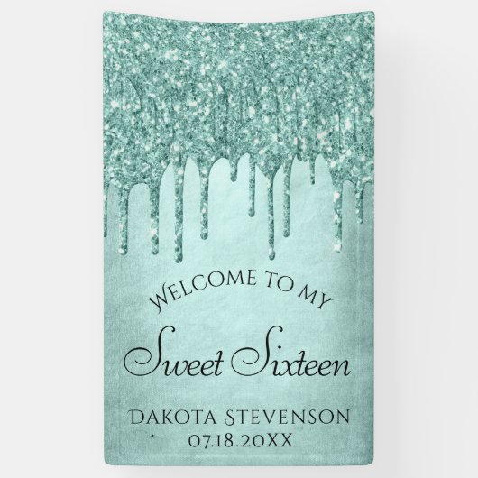 Dripping Mint Glitter | Aqua Blauwgroen Sweet Sixt Spandoek (Verticaal)