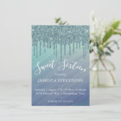 Dripping Ombre | Groen en Blauw Sparkle Sweet 16 Kaart (Staand voorkant)
