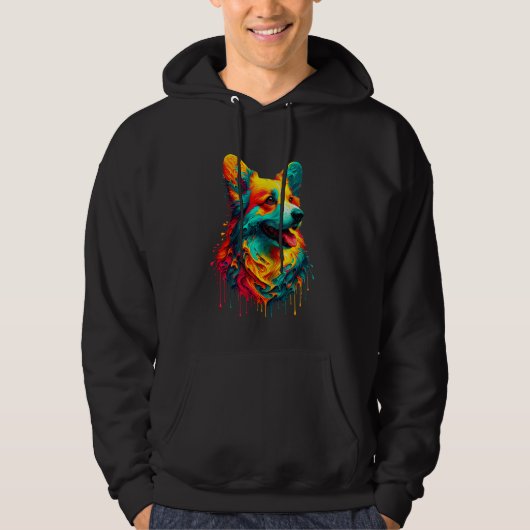 Dripping Paint Art Cardigan Welsh Corgi Corgis Hoodie (Voorkant)