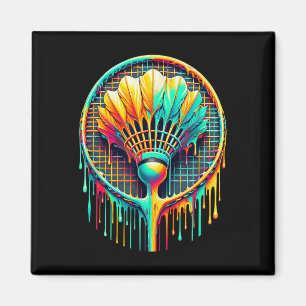 Dripping Paint Badminton Player Shuttle Racket Magneet