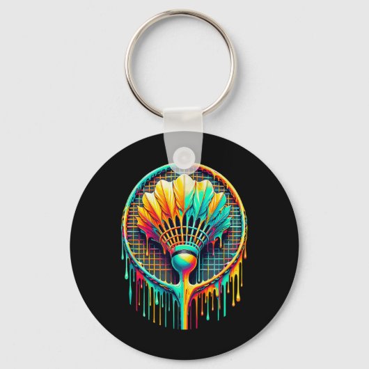 Dripping Paint Badminton Player Shuttle Racket Sleutelhanger (Voorkant)