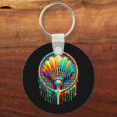 Dripping Paint Badminton Player Shuttle Racket Sleutelhanger (Voorkant)