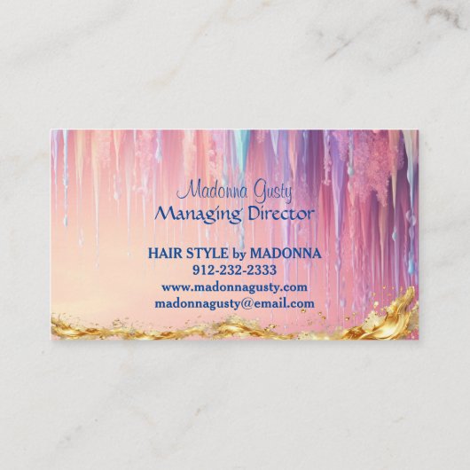 Dripping Pastel Roze Goud Monogram Haar Stylist Visitekaartje (Achterkant)