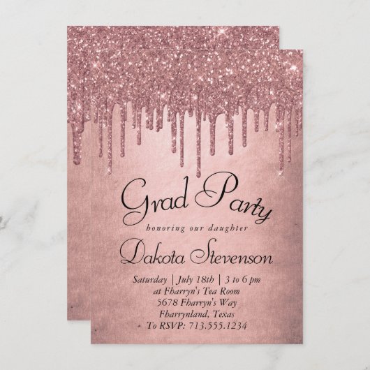 Dripping Peach Glitter | Terra Cotta Afstuderen Kaart (Voorkant / Achterkant)