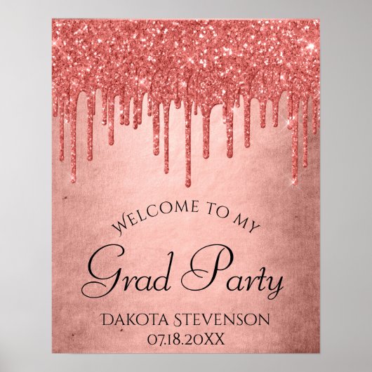 Dripping Peach Glitter | Terra Cotta Afstuderen Poster (Voorkant)
