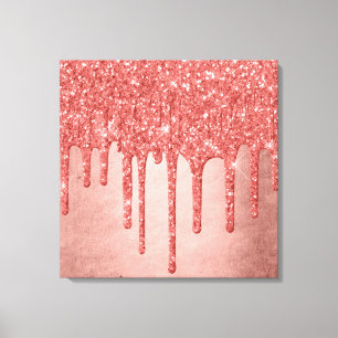Dripping Peach Glitter   Terra Cotta Coral Sinaasa Canvas Afdruk