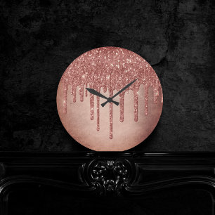 Dripping Peach Glitter   Terra Cotta Coral Sinaasa Ronde Klok
