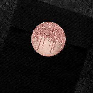 Dripping Peach Glitter Terra Cotta Coral Sinaasa Ronde Sticker