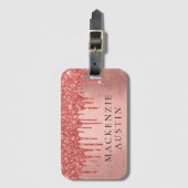 Dripping Peach Glitter | Terra Cotta pour Monogram Bagagelabel (Voorkant (verticaal))